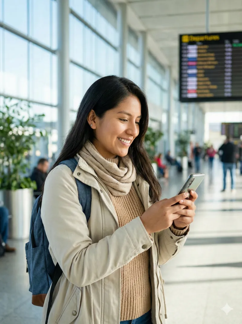 Mujer utilizando la aplicación móvil de Terramovil